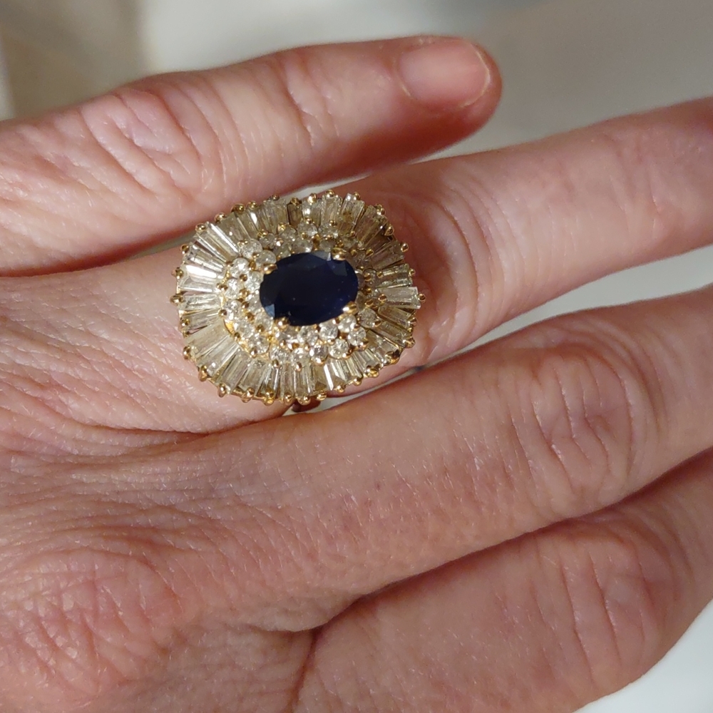 Levian 14kt yellow gold diamond blue sapphire ring - Picture 2 of 13